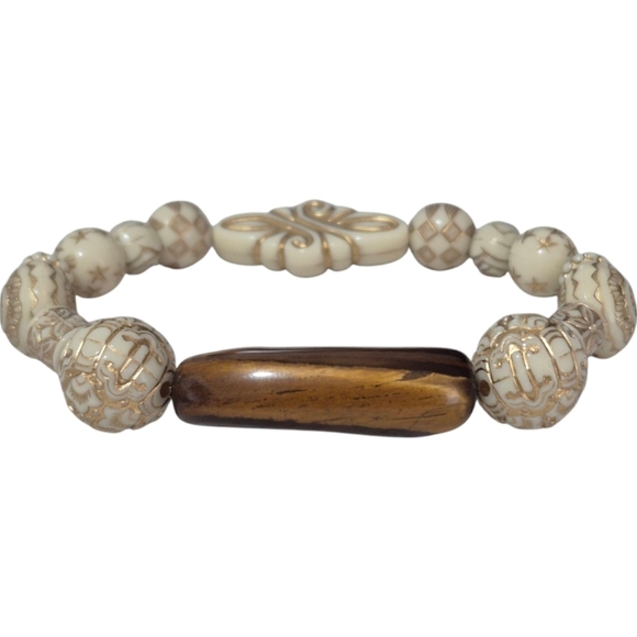 Handcrafted Tiger's Eye & Acrylic Bead Bracelet 8-10" - Picture 3 of 3